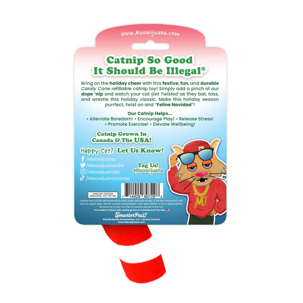 Meowijuana Get Twisted Candy Cane Fillable Catnip Toy - Catnip Toys 5