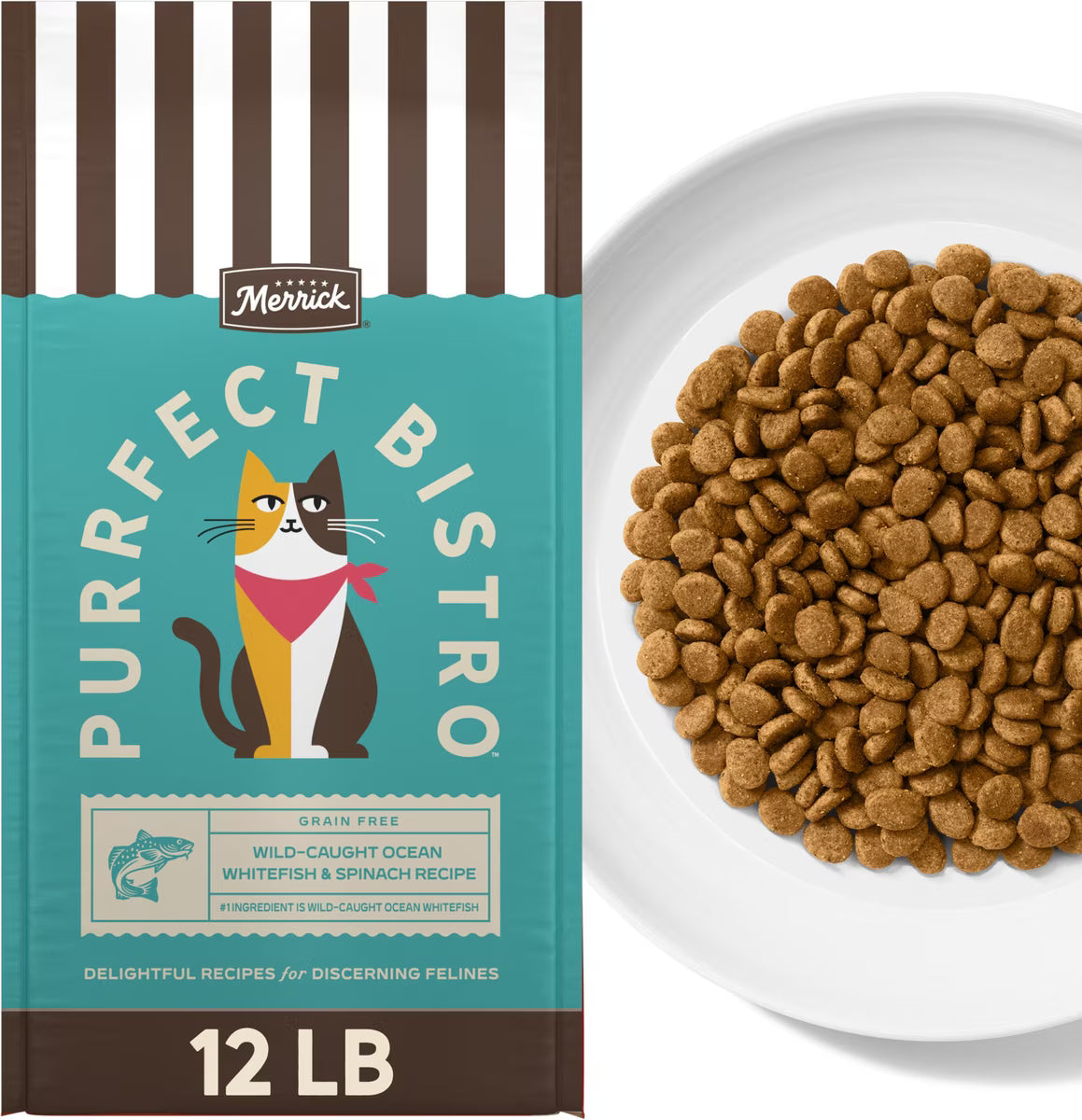 Merrick Purrfect Bistro Grain Free Wild-Caught Ocean Whitefish & Spinach Recipe Dry Cat Food - 12 lb - Cat Food 8