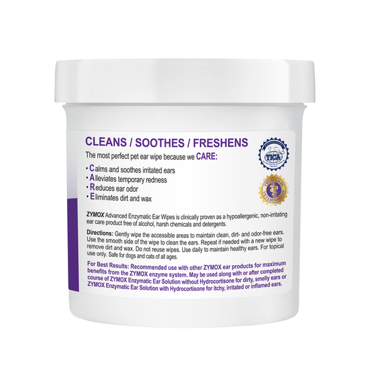 Back label of Zymox Advanced Enzymatic Ear Wipes for Dogs & Cats