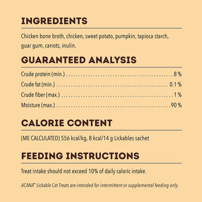 Product label with ingredients, guaranteed analysis, calorie content, and feeding instructions on a beige background.