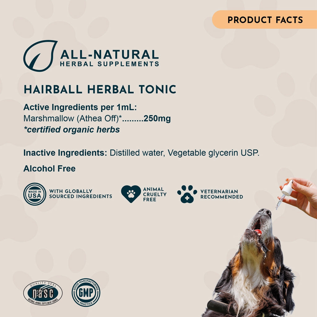 Animal Essentials Herbal Tonic Blend Hairball Relief Prevents & Removes Hairballs for Dogs & Cats - Dog Supplements &