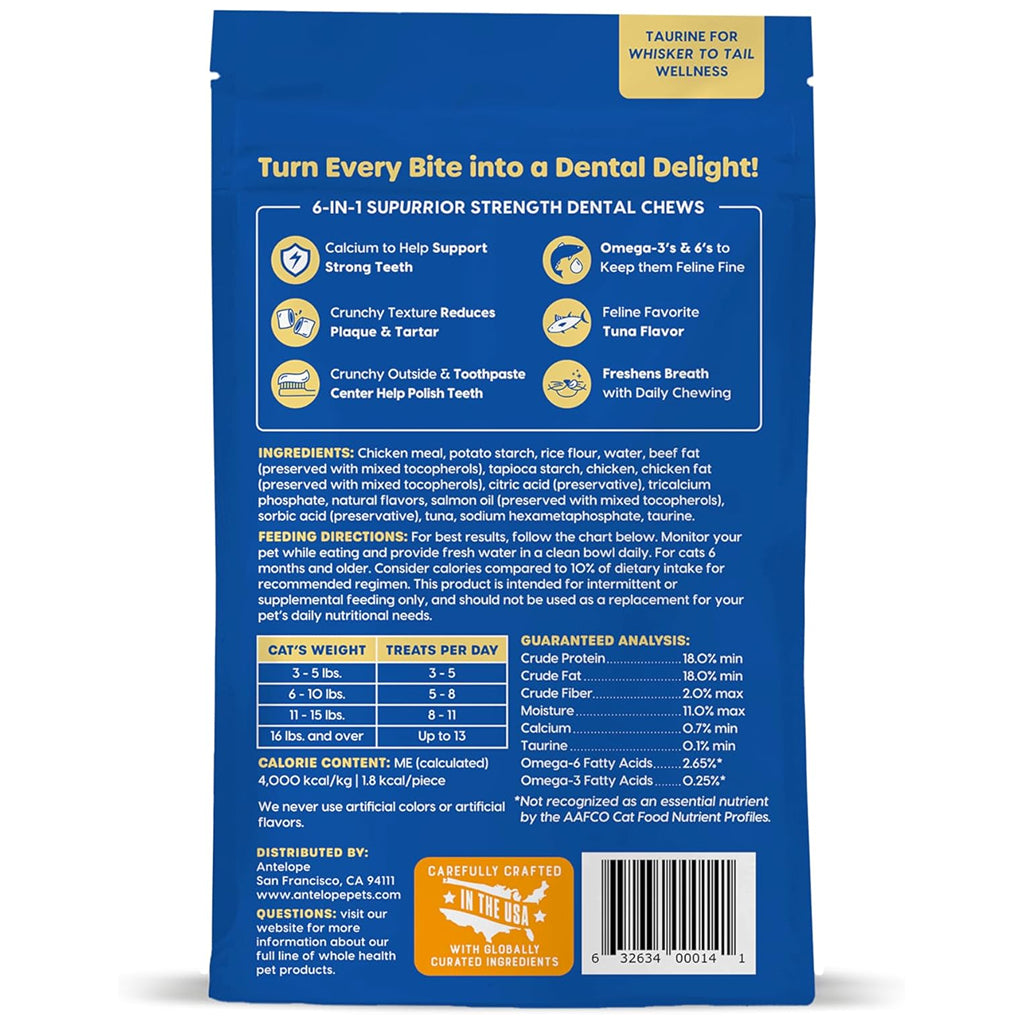 Ark Naturals Kiss Me-Ow Strengthening Dental Chews Crunchy Cat Treats -Tuna Flavor