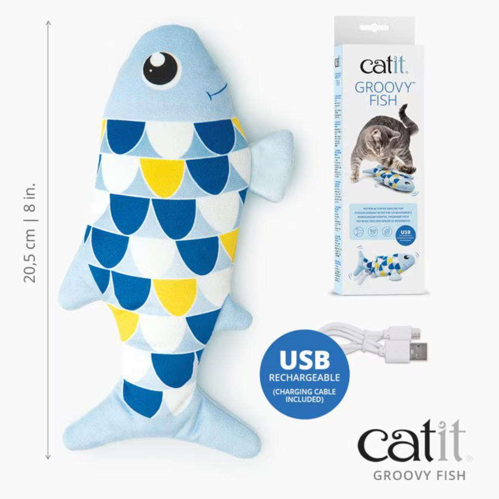Catit Groovy Fish Motion-Activated Catnip Cat Toy Blue - Interactive Cat Toys 6