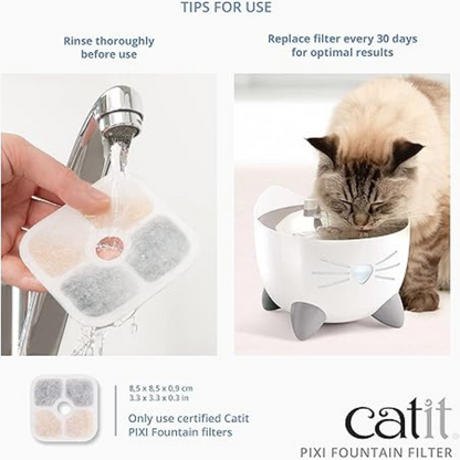 Catit PIXI Drinking Fountain Replacement Filters – Triple Action Filtration - Cat Bowls & Feeders 4