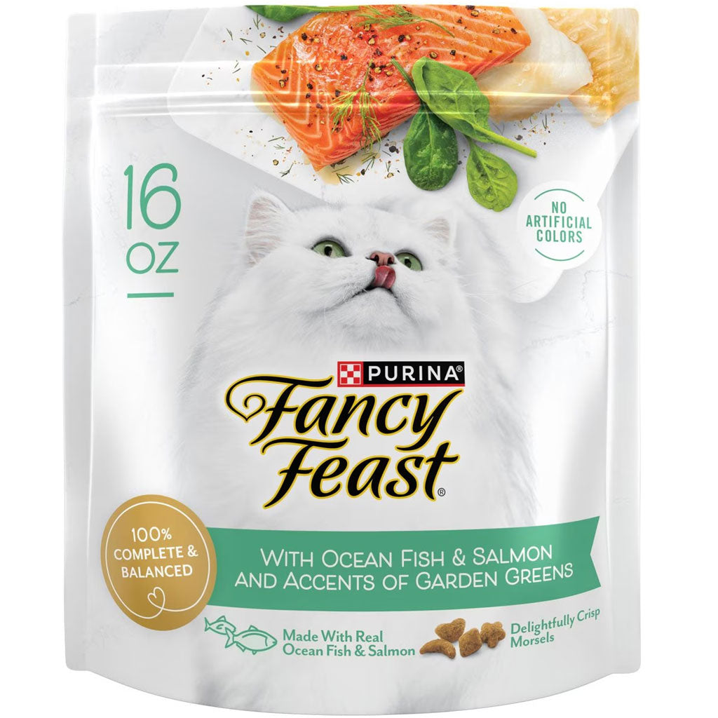 Fancy Feast Gourmet Ocean Fish & Salmon & Accents of Garden Greens Dry Cat Food, 16-oz