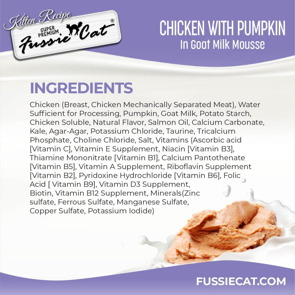 Fussie Cat Chicken with Pumpkin in Goat Milk Mousse Kitten Pouch, 1.5-oz case of 12 Cat Treats.