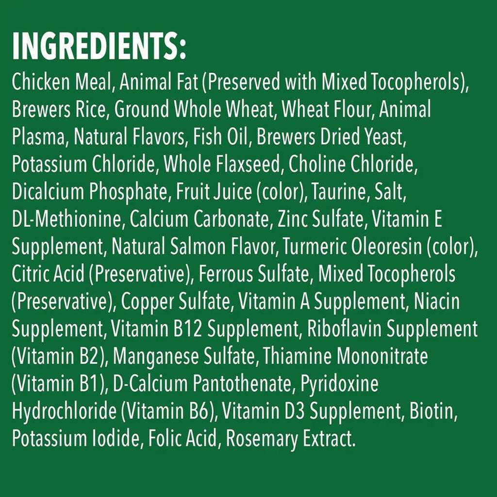 Greenies Feline SmartBites Skin & Fur Salmon Flavor ingredients