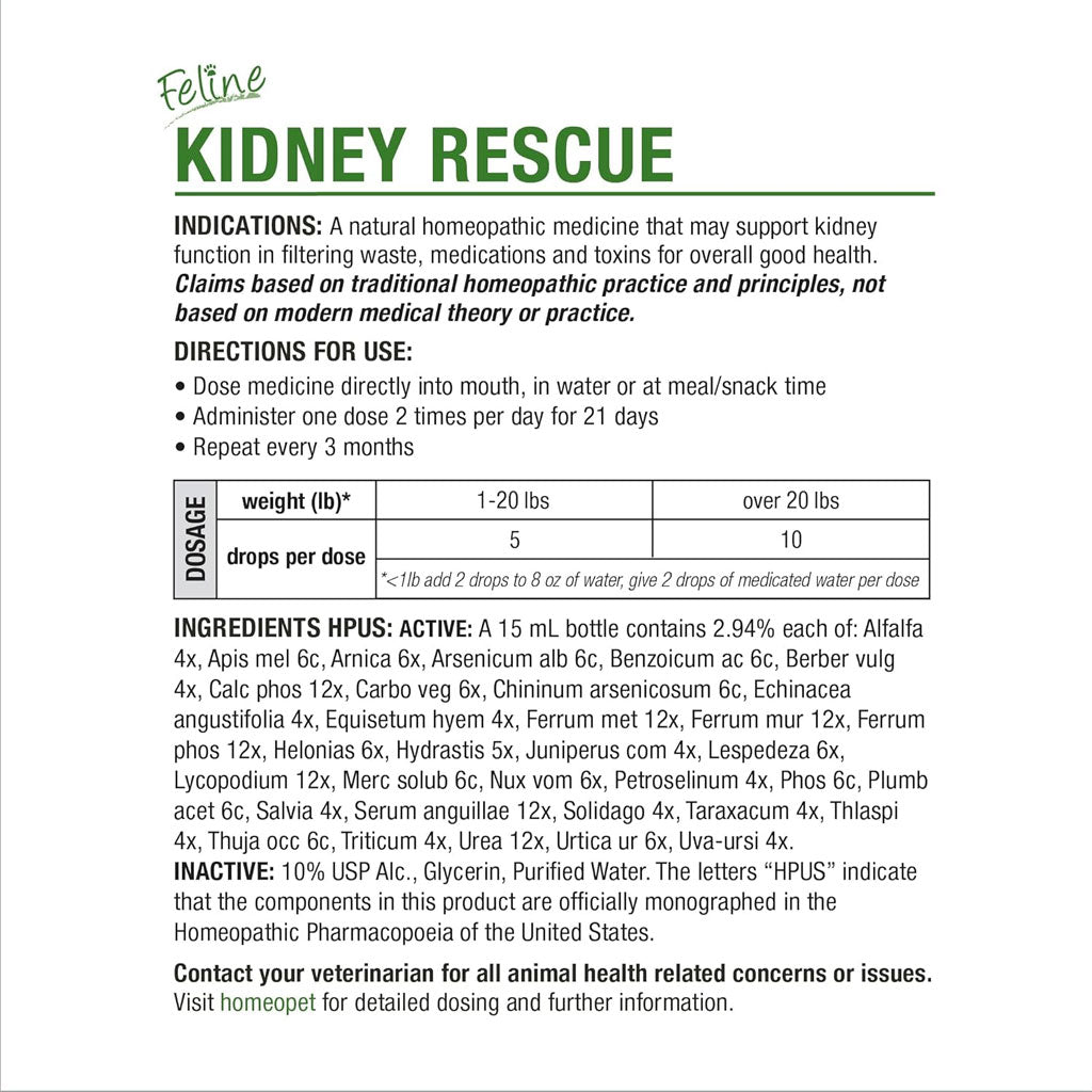 HomeoPet Feline Kidney Rescue 15-ml - Cat Health Care & Wellness 6