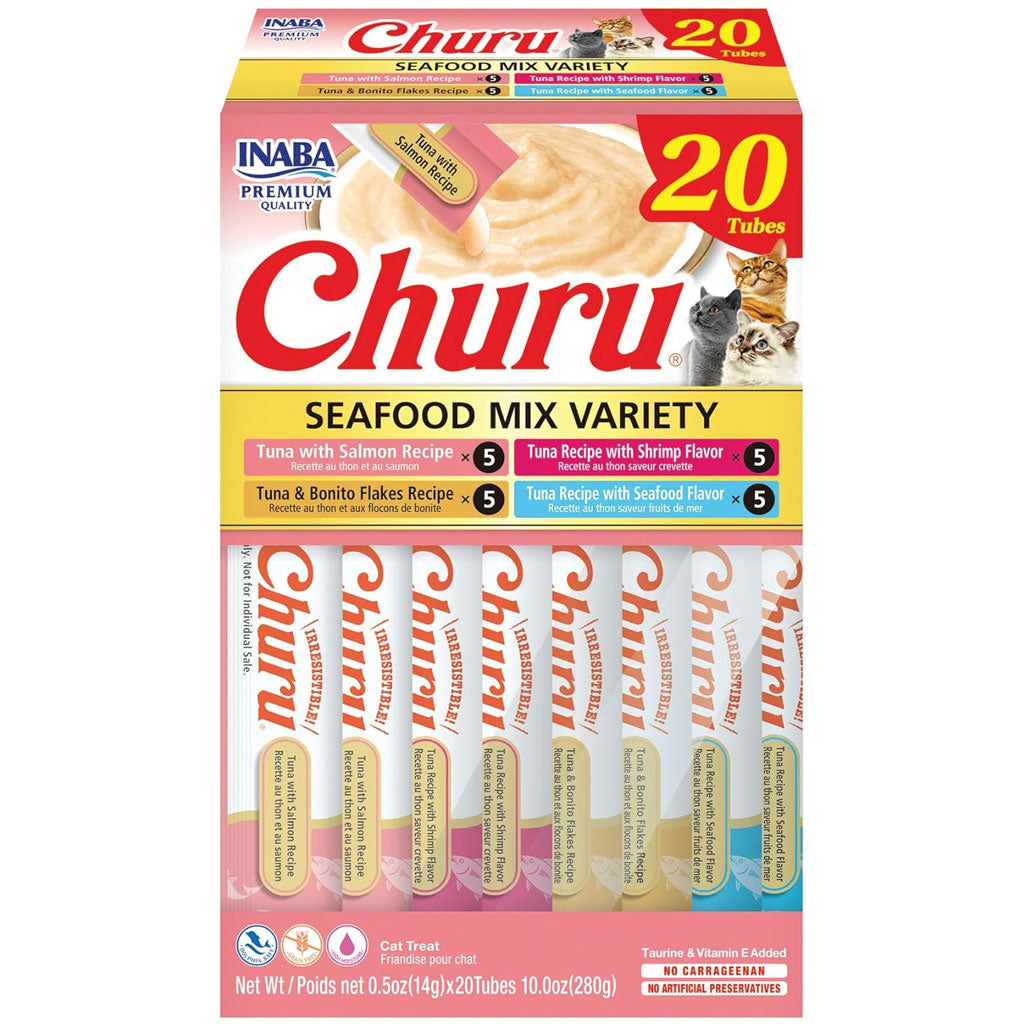 Inaba Churu Seafood Variety Pack Grain-Free Lickable Treat for Cats 20 ct box
