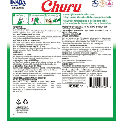 Inaba Churu Tuna Seafood Variety Pack Grain-Free Lickable Treat for Cats 40ct