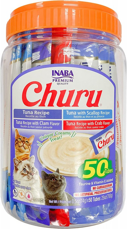 Inaba Churu Tuna Seafood Variety Pack Grain-Free Lickable Treat for Cats - Variety 3 - 50-count (jar) - Cat Treats 15