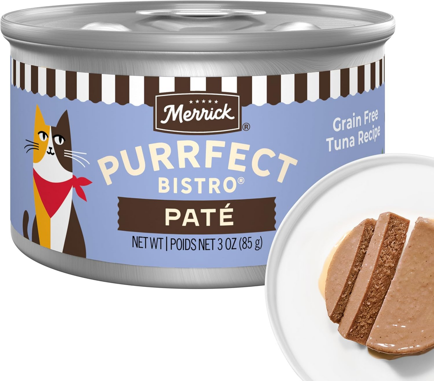 Merrick Purrfect Bistro Grain Free Premium Soft Canned Pate Adult Wet Cat Food High Protein Tuna Recipe - 3-oz, case