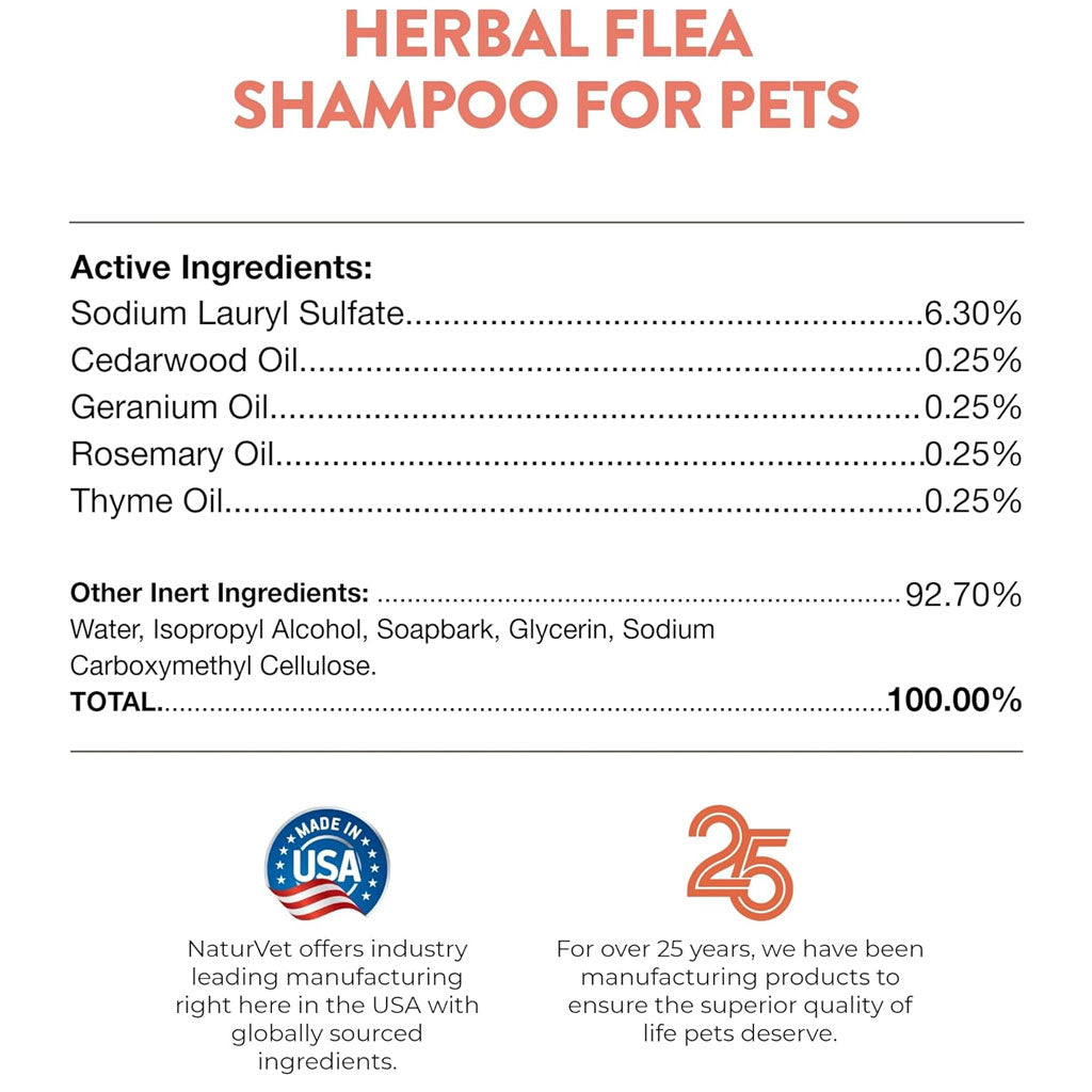 NaturVet Herbal Flea Shampo for Pets Plus Essential Oils for Dogs & Cats
