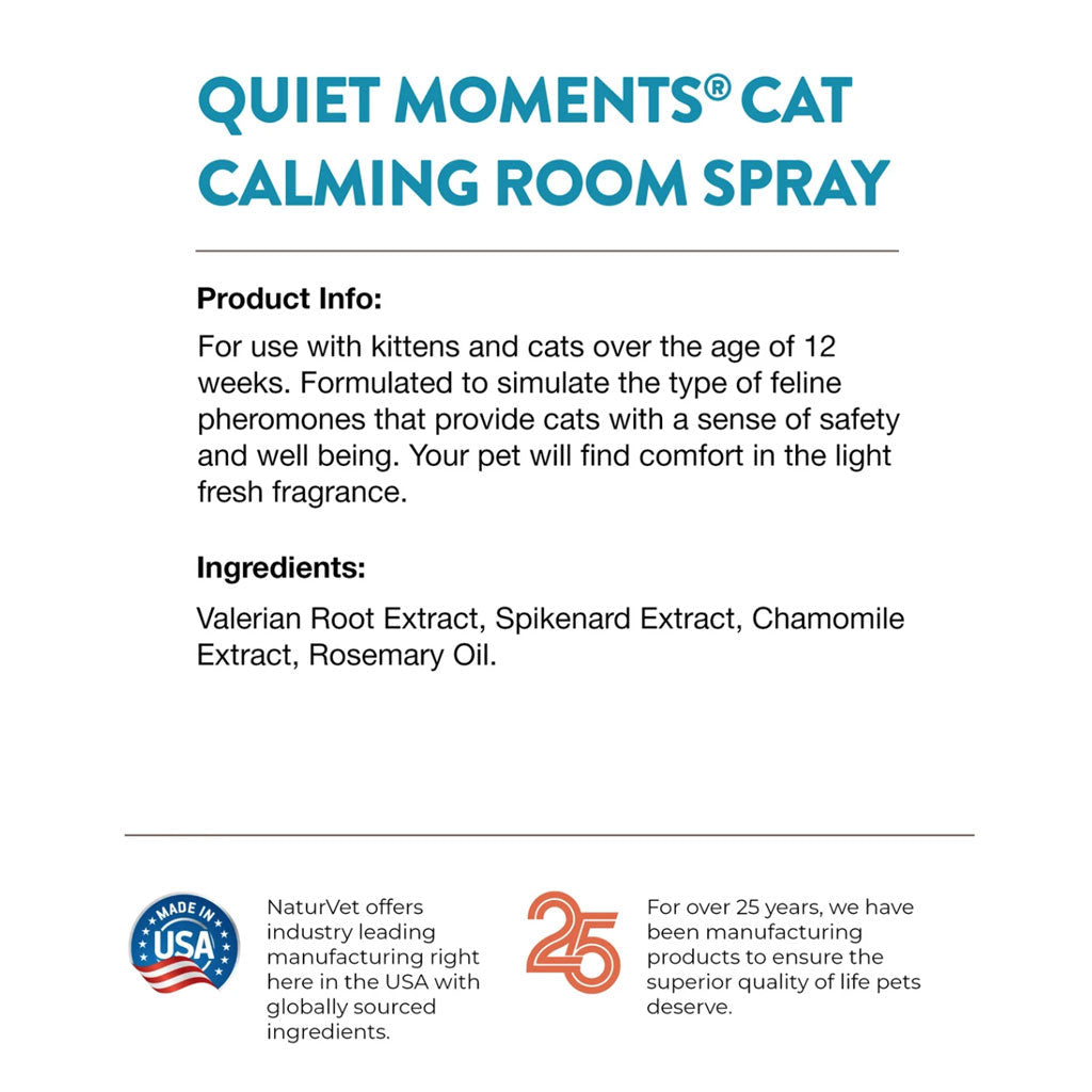 NaturVet Quiet Moments Herbal Calming Room Spray for Cats