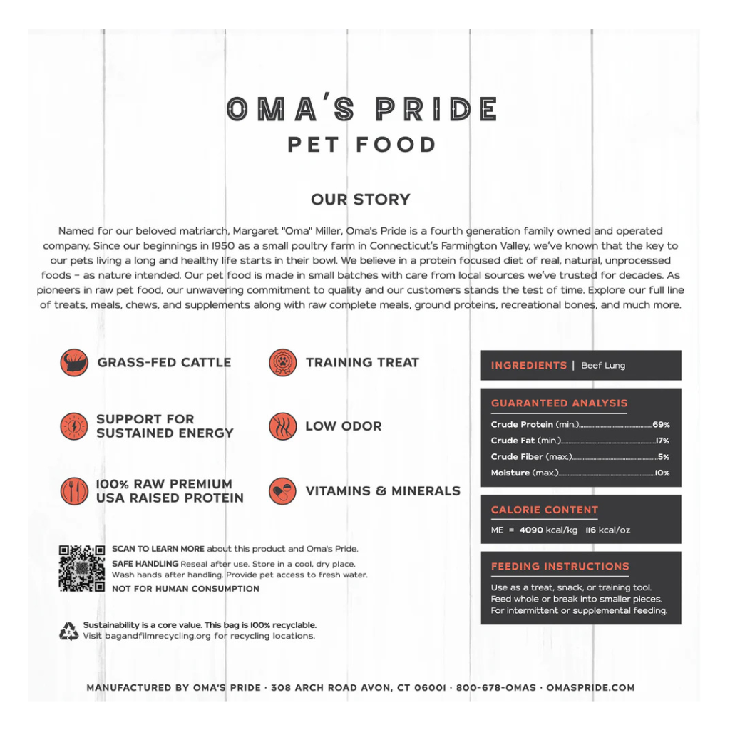 Oma’s Pride Dehydrated Beef Lung Dog & Cats Treats - Dog & Cat Treats 5