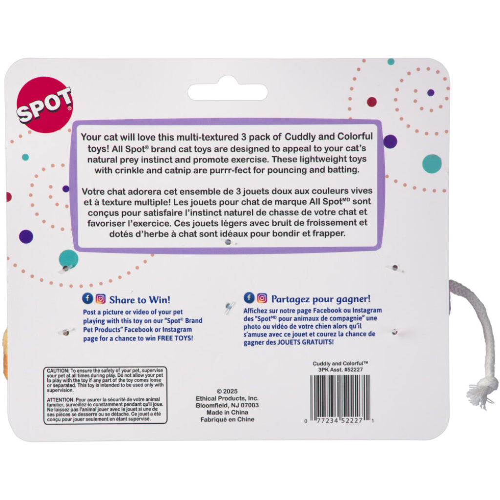 Spot Cuddly and Colorful Crinkly Catnip Cat Toys (3 pack)