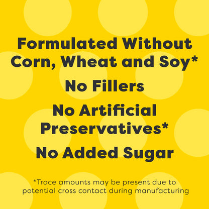 Text on a yellow background about product ingredients and allergen information.