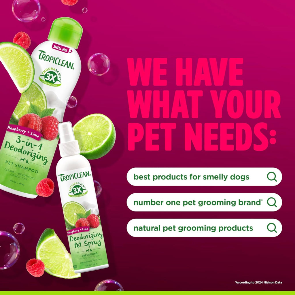 TropiClean EnduraScent Raspberry Lime Deodorizing Pet Spray For Dog & Cat (8 oz)