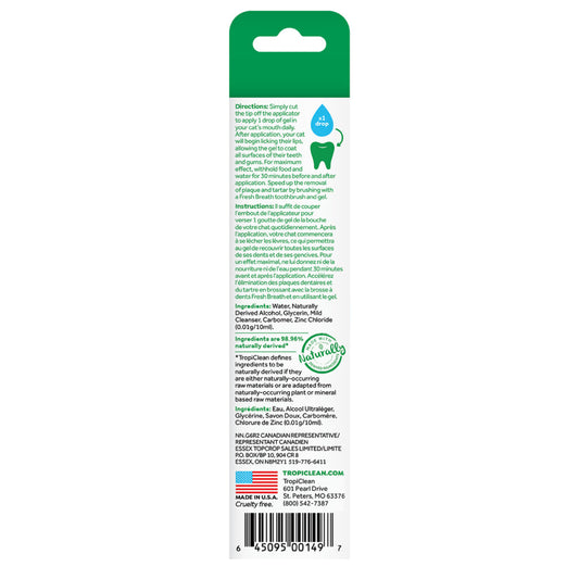 TropiClean Fresh Breath No Brushing Clean Teeth Dental & Oral Care Gel for Cats (2-oz)