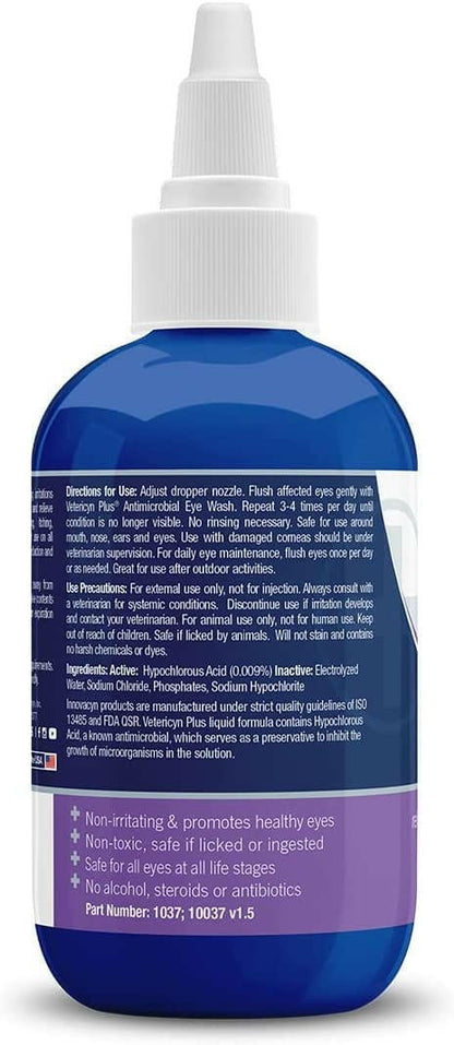 backside of vetericyn plus antimicrobial pet eye wash
