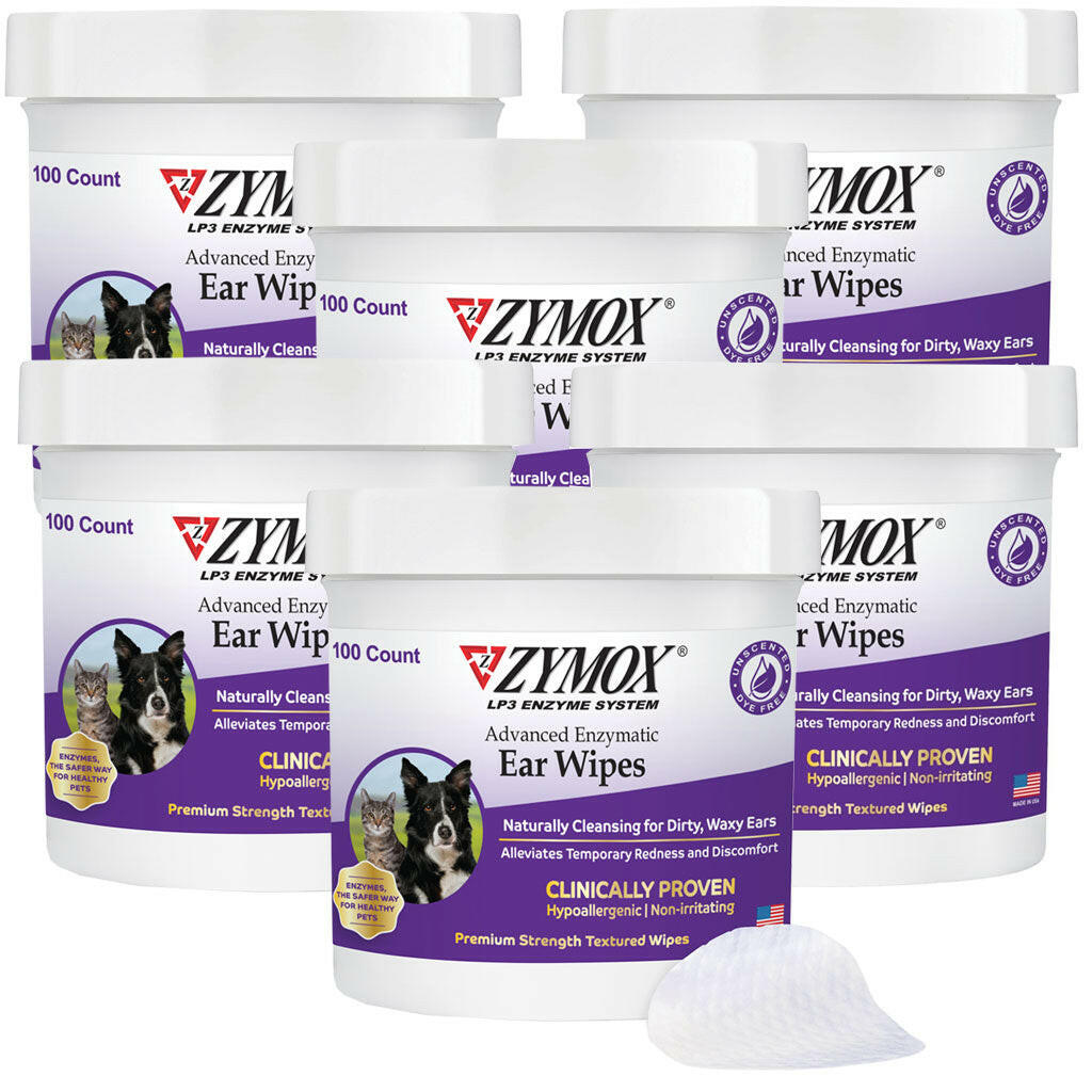 Zymox Advanced Enzymatic Ear Wipes for Dogs & Cats - 100 Count - 6-pack
