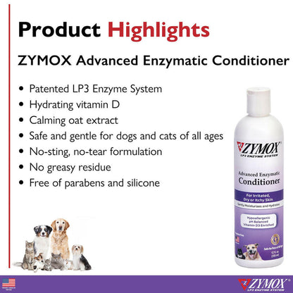 Zymox Advanced Enzymatic Oatmeal Pet Conditioner Liquid for Dogs & Cats - highlights