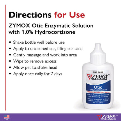 Zymox Otic Ear Treatment with 1% Hydrocortisone for Dogs & Cats - Direction for Use